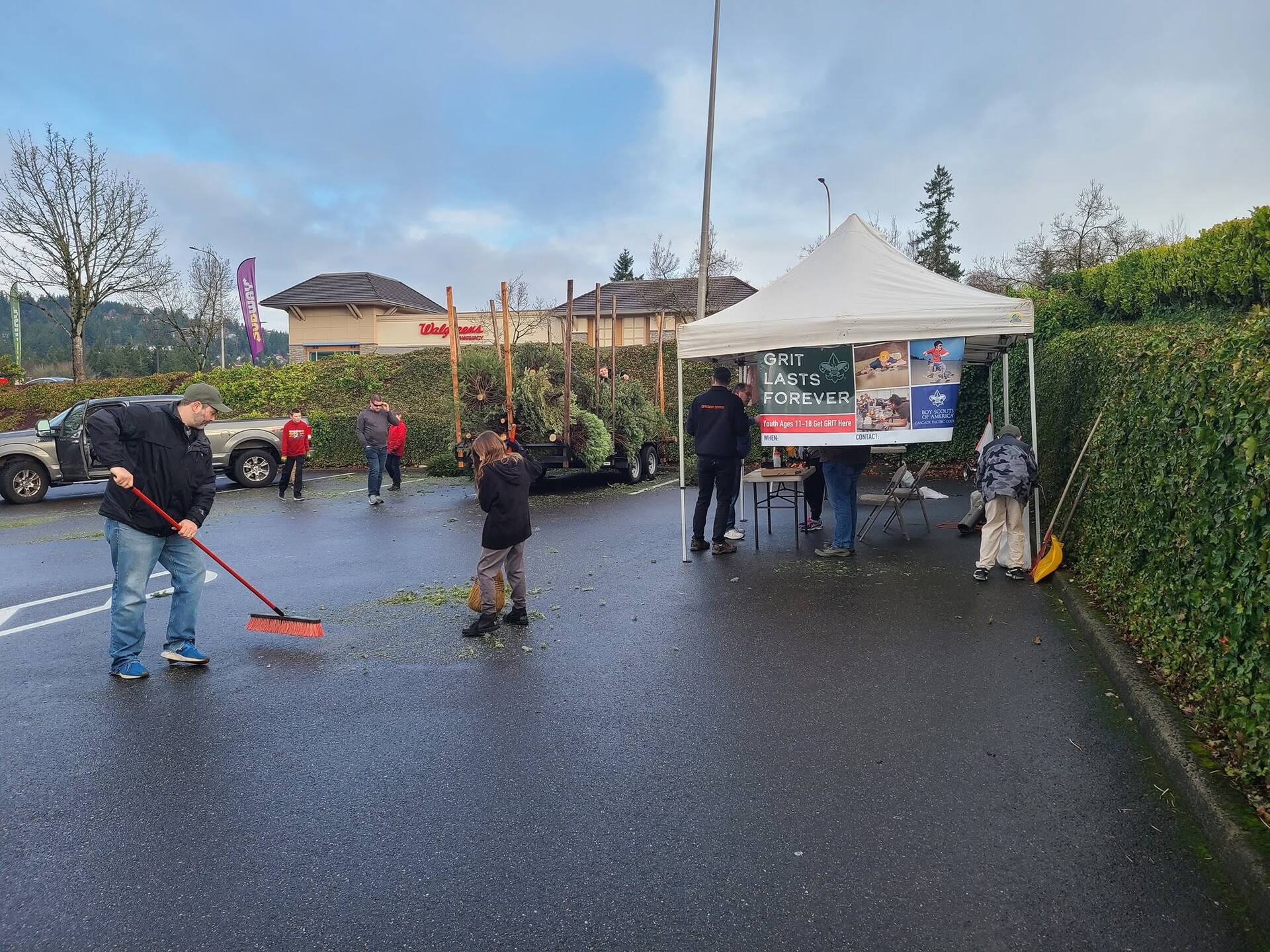 Christmas tree recycling by Scouts